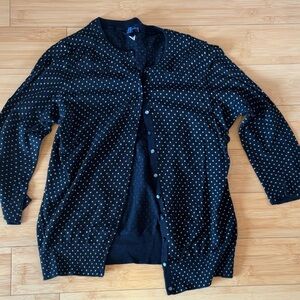 LIKE NEW! Banana Republic Black/Tan Cotton Polka Dot Cardigan Sweater Sz M
